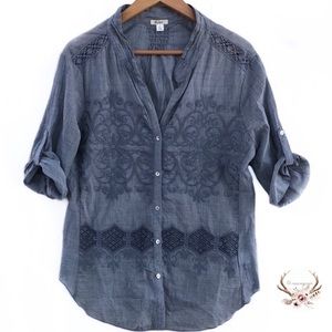 True Grit Blue Embroidered Chambray Shirt